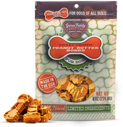 Sweet Potato Bones Peanut Butter & Chicken Flavor - Made in the USA 8oz